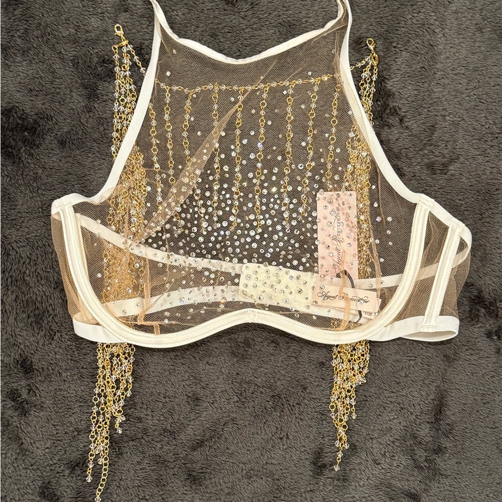 Agent Provocateur Solar Swarovski Crystal Halter Bra NWT White/Sand 36C - Picture 10 of 10
